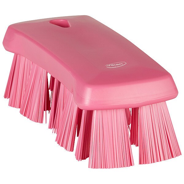 2 5/8 in W Scrub Brush, Stiff, 6 7/8 in L Handle, 6 7/8 in L Brush, Pink, Polypropylene