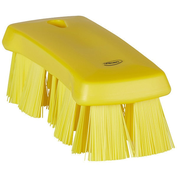 2 5/8 in W Scrub Brush, Stiff, 6 7/8 in L Handle, 6 7/8 in L Brush, Yellow, Polypropylene