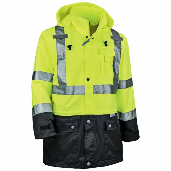 Rain Jacket, Hi-Vis, Blk Front, 2XL