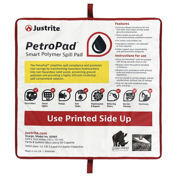 Sorbent Pad, Fuel and Flammable Liquids Absorbed, White, Polymer, Vinyl