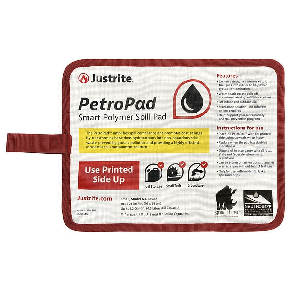 Sorbent Pad, Fuel and Flammable Liquids Absorbed, White, Polymer, Vinyl