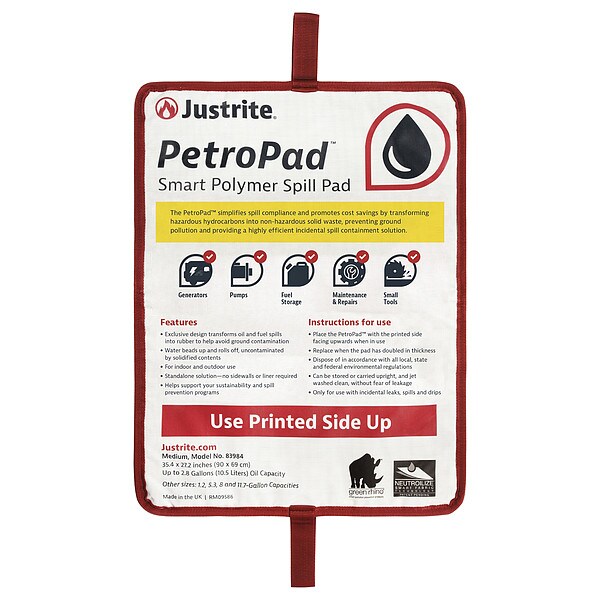 Sorbent Pad, Fuel and Flammable Liquids Absorbed, White, Polymer, Vinyl
