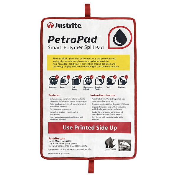 Sorbent Pad, Fuel and Flammable Liquids Absorbed, White, Polymer, Vinyl