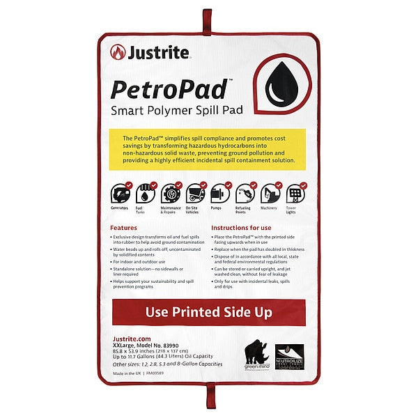 Sorbent Pad, Fuel and Flammable Liquids Absorbed, White, Polymer, Vinyl