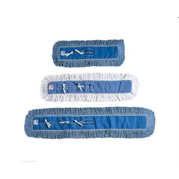 36 in L Dust Mop, Tabs/Pockets Connection, Cut-End, White, Cotton