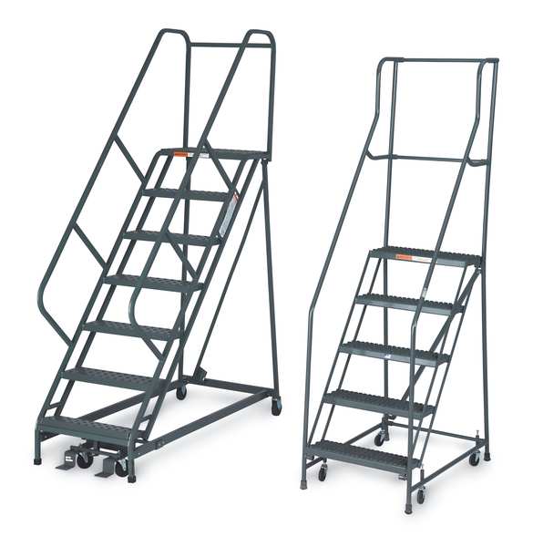 64 in H Steel Rolling Ladder, 4 Steps