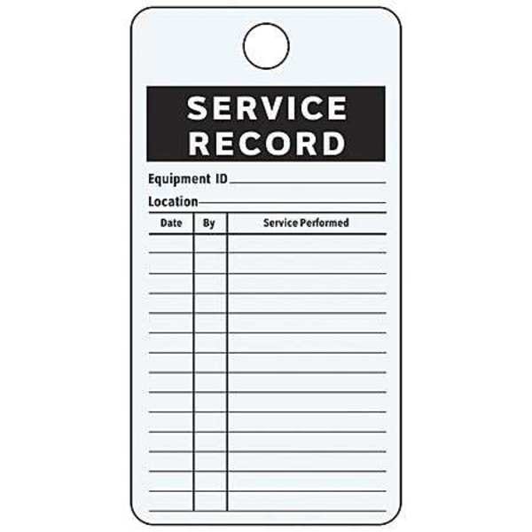 Svce Rcd Tag, 4-1/4 x 3 In, Bk/Wht, PK25