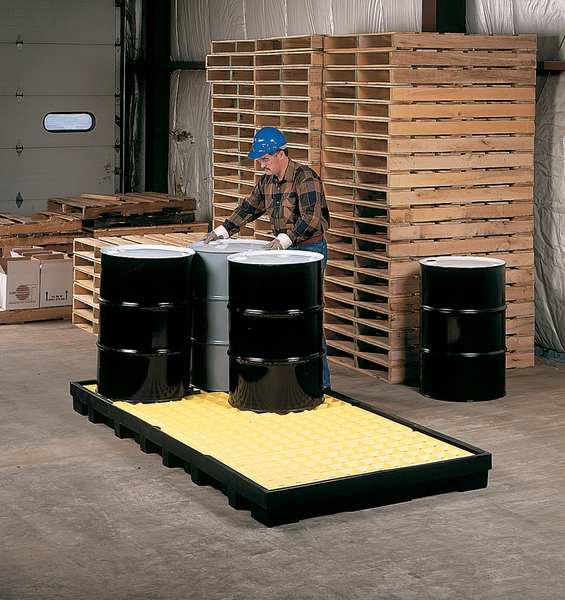 Drum Spill Containment Pallet, 90 gal Spill Capacity, 8 Drum, 10,000 lb., Polyethylene