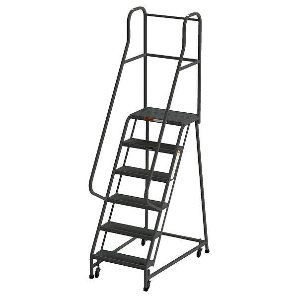103 in H Steel Rolling Ladder, 6 Steps, 450 lb Load Capacity
