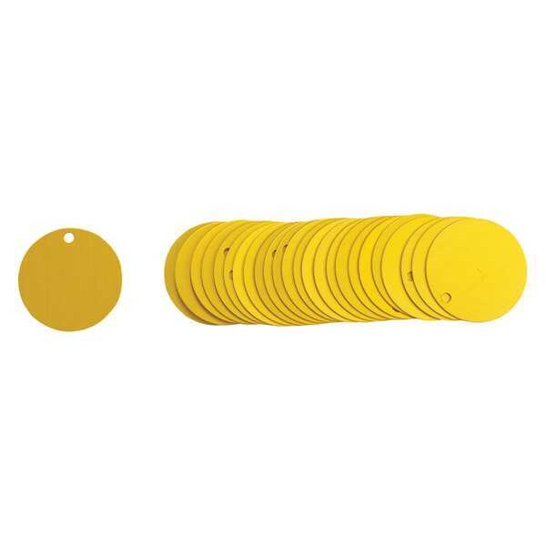 Blk Tag, 2 x 2 In, Yel, Al, Rnd, 3/16 In, PK25