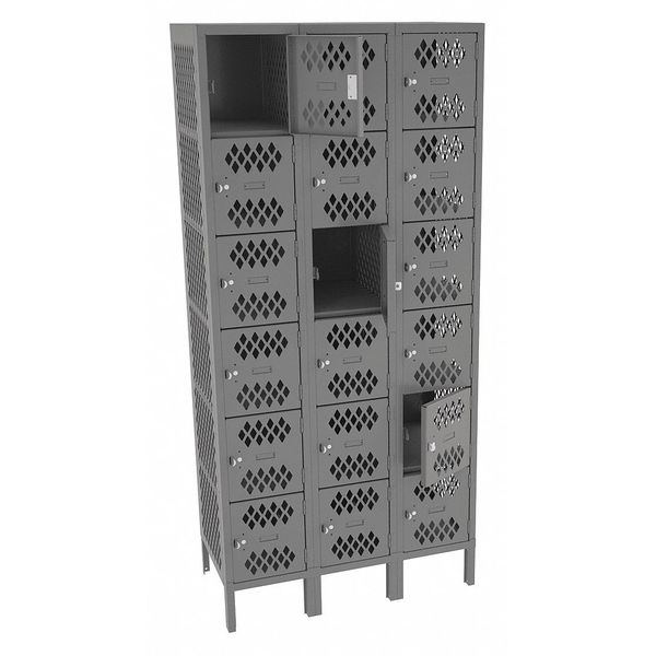 Box Locker, 36 in W, 18 in D, 78 in H, (3) Wide, (18) Openings, Gray