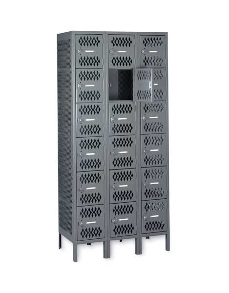Box Locker, 36 in W, 18 in D, 72 in H, (3) Wide, (18) Openings, Sand