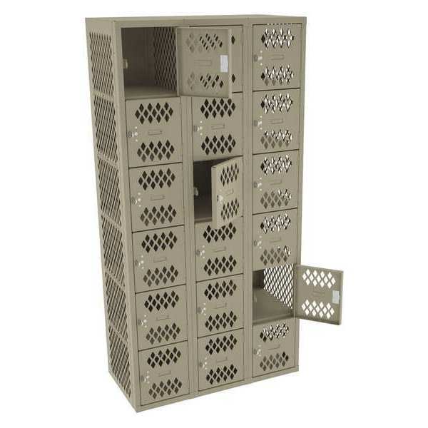 Box Locker, 36 in W, 18 in D, 72 in H, (3) Wide, (18) Openings, Sand