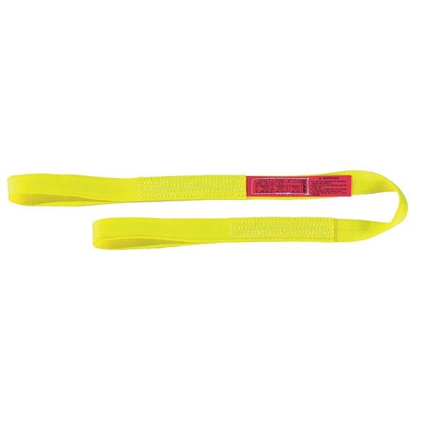 Web Sling, Flat Eye and Eye, 4 ft L, 2 in W, Nylon, Yellow