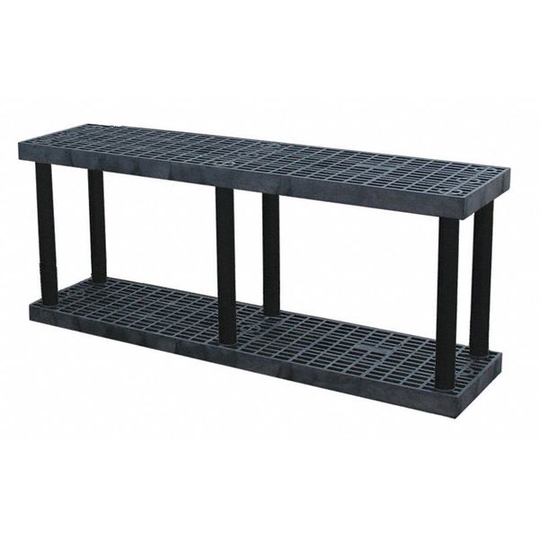 Starter Plastic Shelving Unit, Open Style, 16 in D, 66 in W, 48 in H, 2 Shelves, Black