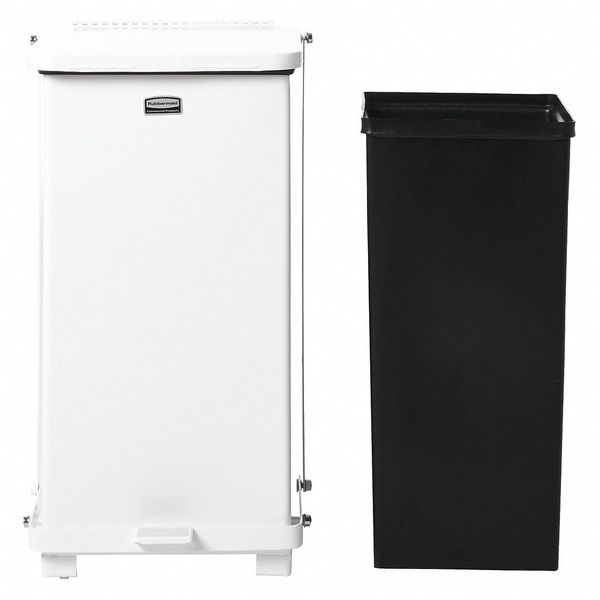 40 gal Square Trash Can, White, 21 in Dia, Step-On, Steel, Rigid Plastic