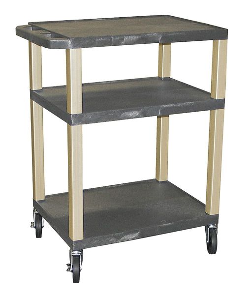Thermoplastic Resin Utility Cart with Lipped Plastic Shelves, Flat, 3 Shelves, 300 lb