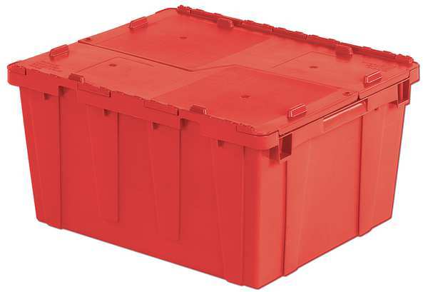 Red Attached Lid Container, Plastic