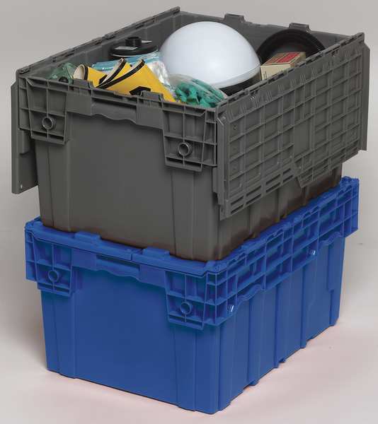 Gray Attached Lid Container, Plastic