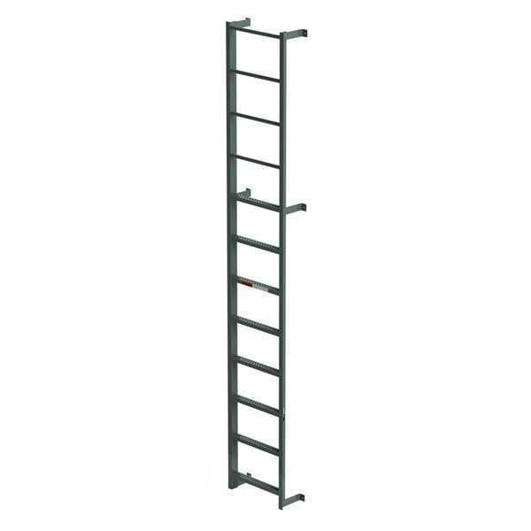 12 ft Fixed Ladder, Steel, 8 Steps, Side Step Exit, Gray Finish, 300 lb Load Capacity