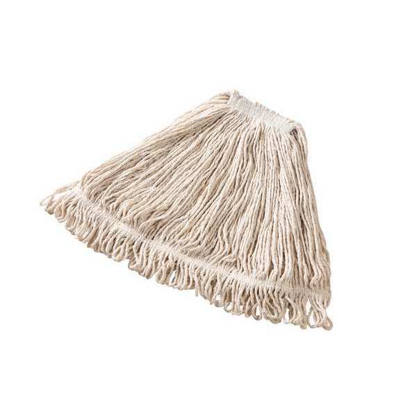 1 in String Wet Mop, 18 oz Dry Wt, Side Gate Connection, Looped-End, White, Cotton/Synthetic