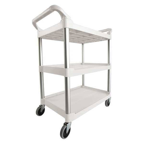 Plastic Dual-Handle Utility Cart with Lipped Plastic Shelves, (2) Raised, 3 Shelves, 200 lb