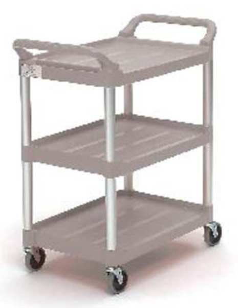 Plastic Dual-Handle Utility Cart with Lipped Plastic Shelves, (2) Raised, 3 Shelves, 200 lb