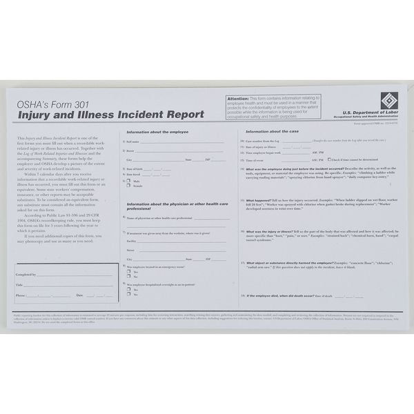 Forms, OSHA No.301, PK25