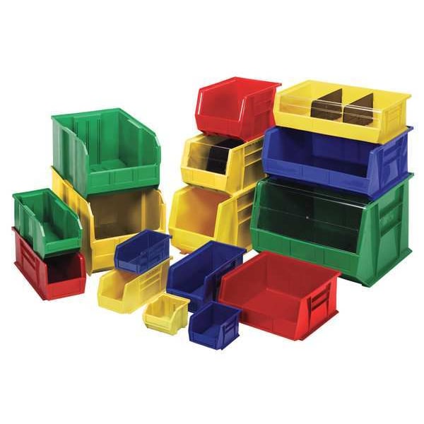 Hang & Stack Storage Bin, Red, Polypropylene, 18 in L x 11 in W x 10 in H, 75 lb Load Capacity