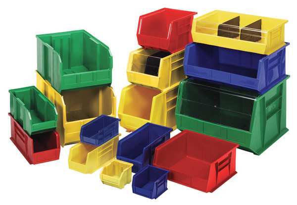 Hang & Stack Storage Bin, Green, Polypropylene, 18 in L x 11 in W x 10 in H, 75 lb Load Capacity