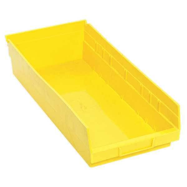 Shelf Storage Bin, Yellow, Polypropylene, 17 7/8 in L x 8 3/8 in W x 4 in H, 50 lb Load Capacity