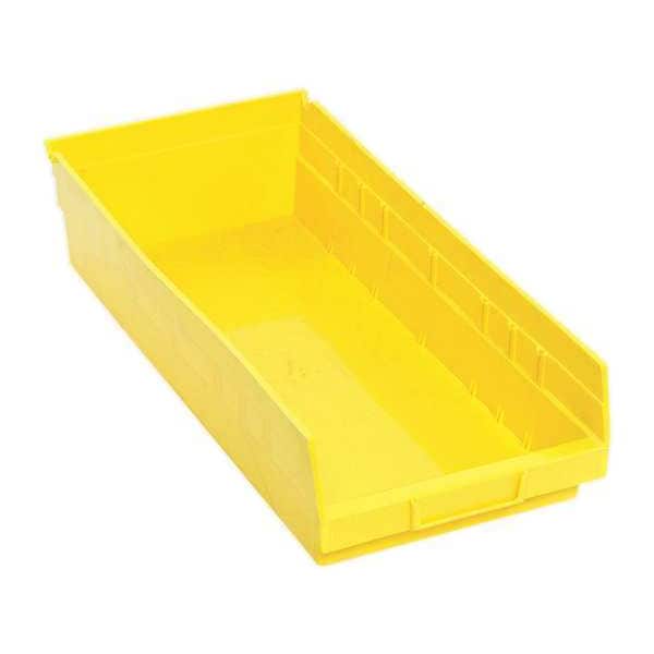Shelf Storage Bin, Yellow, Polypropylene, 17 7/8 in L x 8 3/8 in W x 4 in H, 50 lb Load Capacity