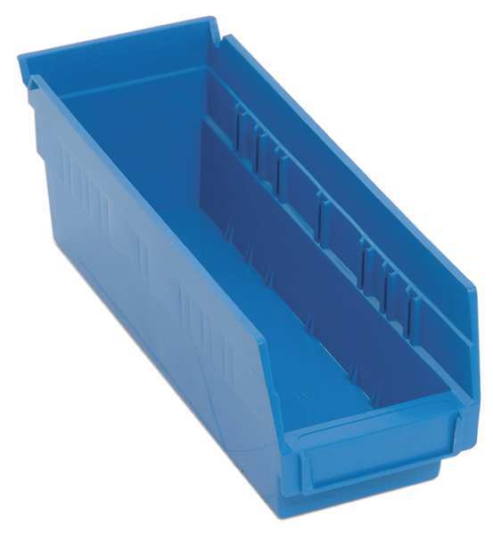 Shelf Storage Bin, Blue, Polypropylene, 11 5/8 in L x 4 1/8 in W x 4 in H, 50 lb Load Capacity