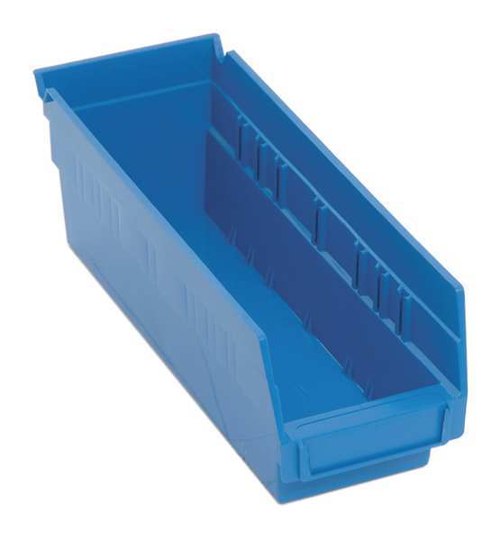 Shelf Storage Bin, Blue, Polypropylene, 11 5/8 in L x 4 1/8 in W x 4 in H, 50 lb Load Capacity