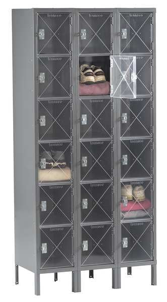 Box Locker, 36 in W, 18 in D, 78 in H, (3) Wide, (18) Openings, Blue