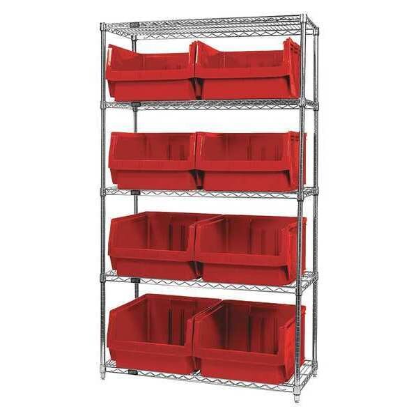 Steel Bin Shelving, 42 in W x 74 in H x 18 in D, 5 Shelves, Red