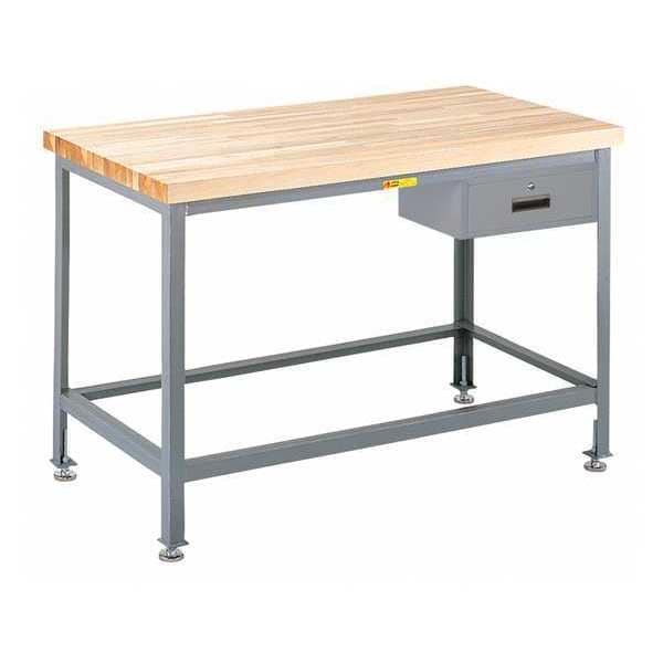 Leveling Feet Workbench, Butcher Block, 36 in W, 32 in to 35 in Height, 2,000 lb, Straight