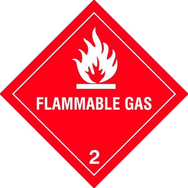 Flammable Gas DOT Label, Class 2, White/Red, Pk100