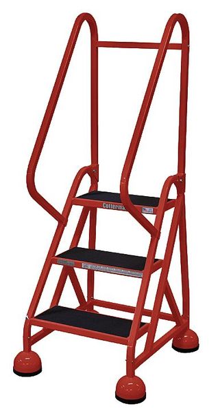 57 in H Steel Rolling Ladder, 3 Steps
