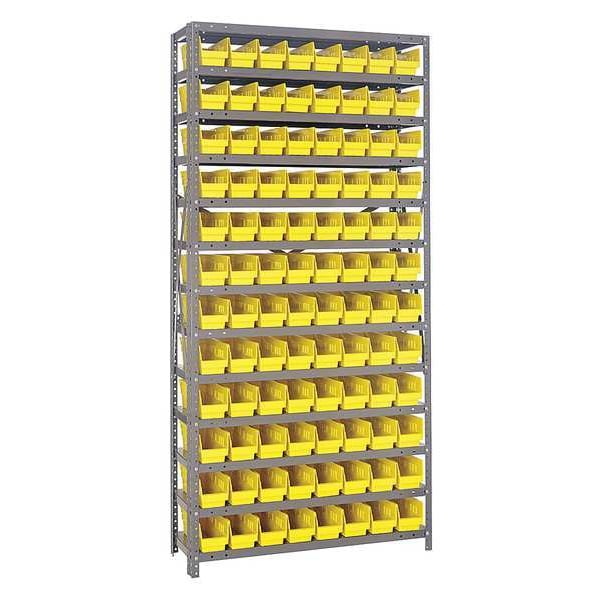 Steel Bin Shelving, 36 in W x 75 in H x 12 in D, 13 Shelves, Yellow