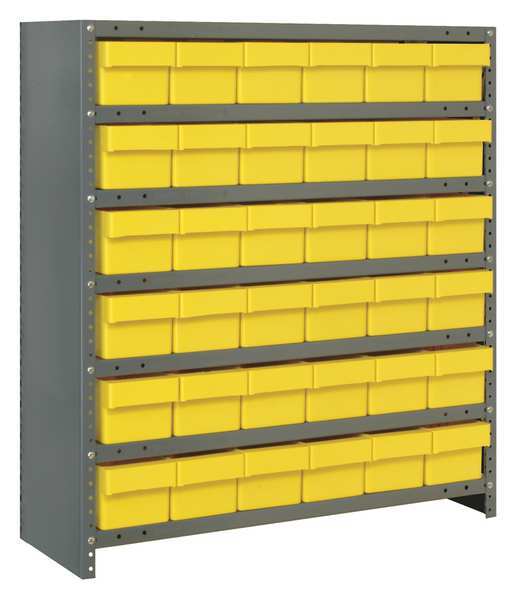 Steel Enclosed Bin Shelving, 36 in W x 39 in H x 18 in D, 7 Shelves, Yellow
