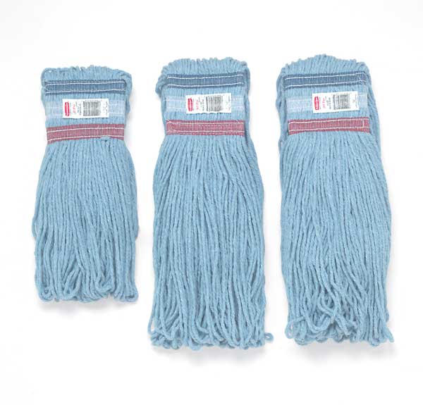 Universal String Wet Mop, 28 oz Dry Wt, Slide On Connection, Looped-End, Blue, Cotton/Synthetic