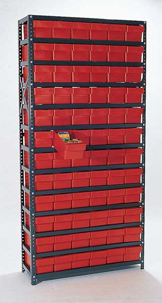Steel Bin Shelving, 36 in W x 75 in H x 12 in D, 13 Shelves, Blue