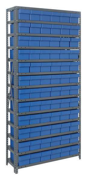 Steel Bin Shelving, 36 in W x 75 in H x 12 in D, 13 Shelves, Blue