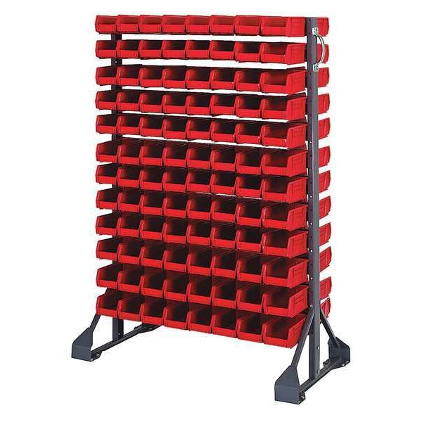 Steel Bin Rail Floor Rack, 36 in W x 20 in D x 54 in H, Red