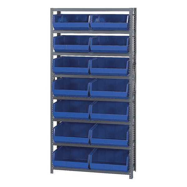 Steel Bin Shelving, 36 in W x 75 in H x 12 in D, 8 Shelves, Blue