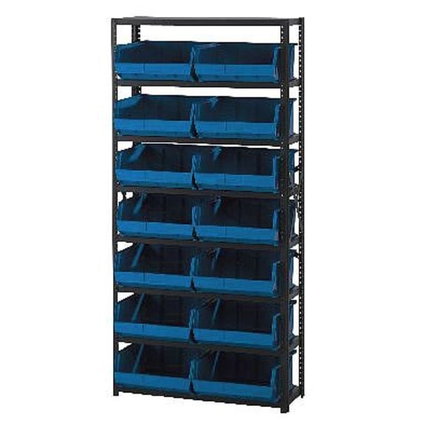 Steel Bin Shelving, 36 in W x 75 in H x 12 in D, 7 Shelves, Blue