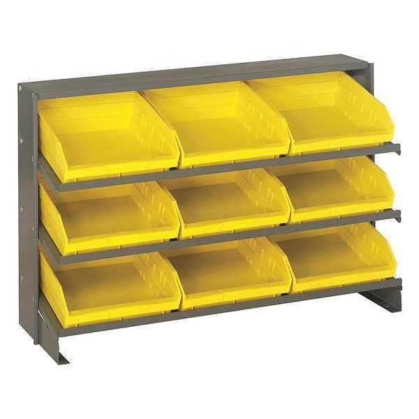 Steel Bench Pick Rack, 36 in W x 21 in H x 12 in D, 3 Shelves, Yellow