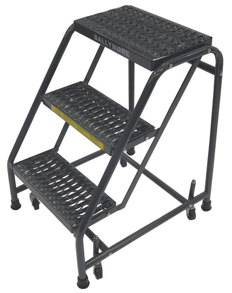 28 1/2 in H Steel Rolling Ladder, 3 Steps