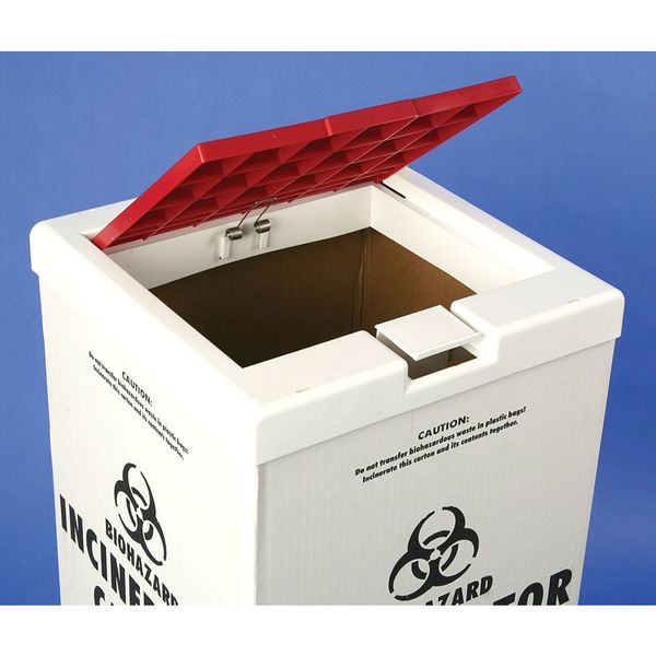 48 gal Flat Trash Can Lid, 12 1/2 in W/Dia, Red, polypropylene, 1 Openings